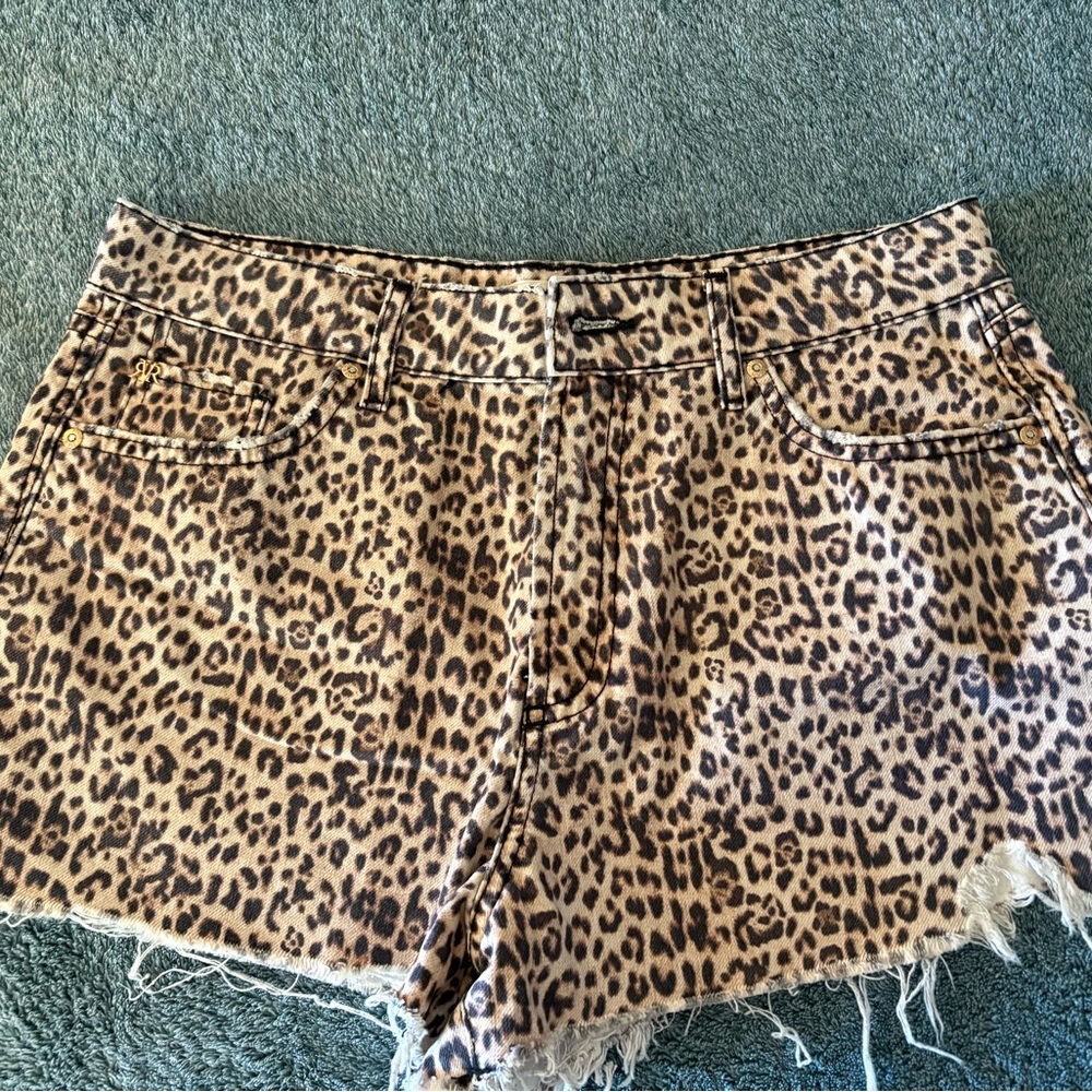 River Island Leopard Print Jean Shorts